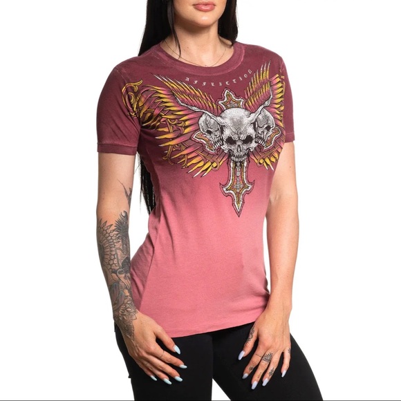 Affliction Women's T-Shirt Hyper Speed Biker Tattoo - Picture 11 of 12